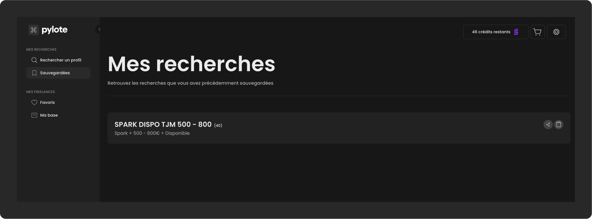 Aperçu de l'emplacement des recherches sauvegardées.