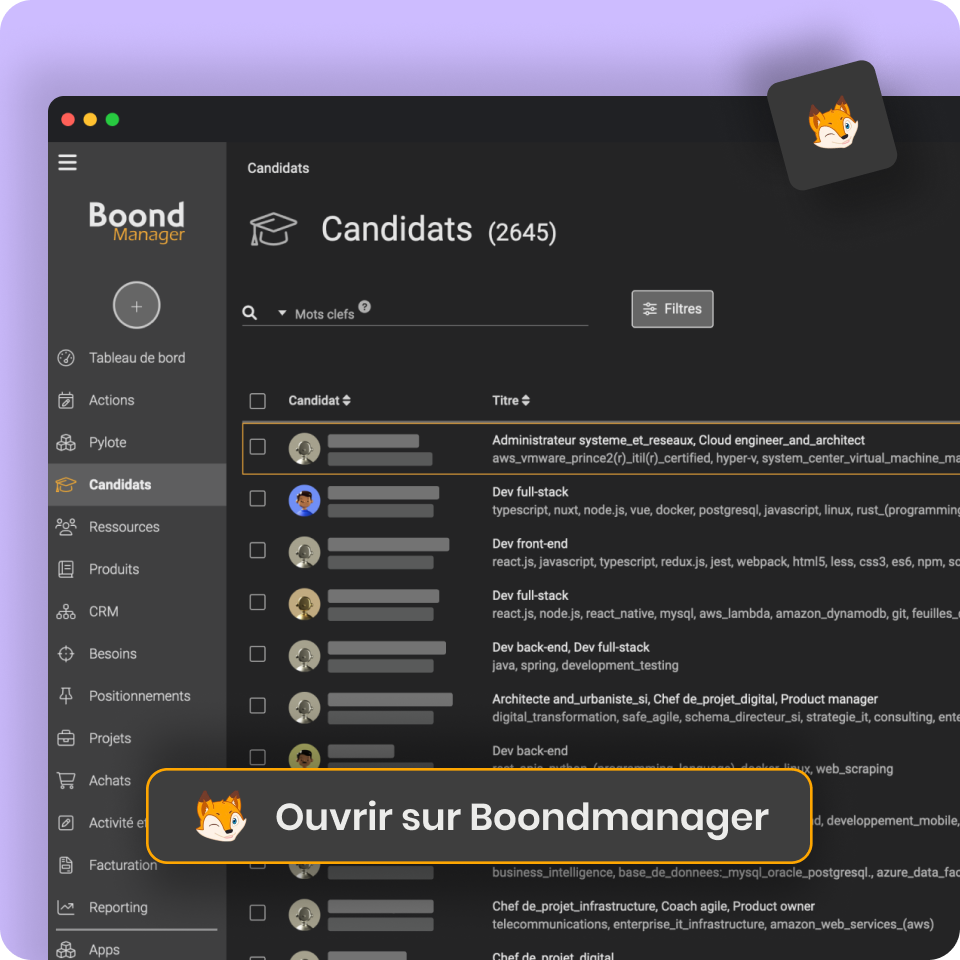 Visuel de l'interface de Boond Manager.